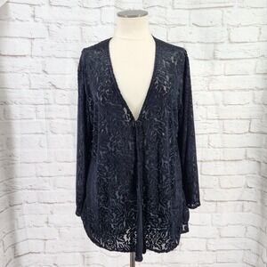 Lane Bryant Velvet Burnout Cardigan 14/16 Whimsigoth Witchy Gothic Black Office